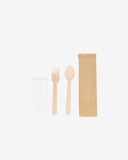 [FFSW160P50] Wooden Fork Spoon Napkin Set in Paper Bag