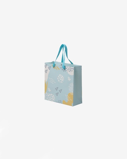 [WKPB2425] White Kraft Blue Printed Paper Bag with Ribbon Handle (Mooncake)