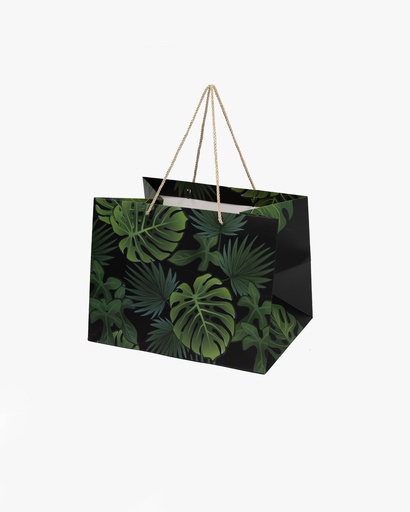 [GLPB3729] Green Tropical Leaves Matte Laminated Paper Bag with Champagne Rope Handle