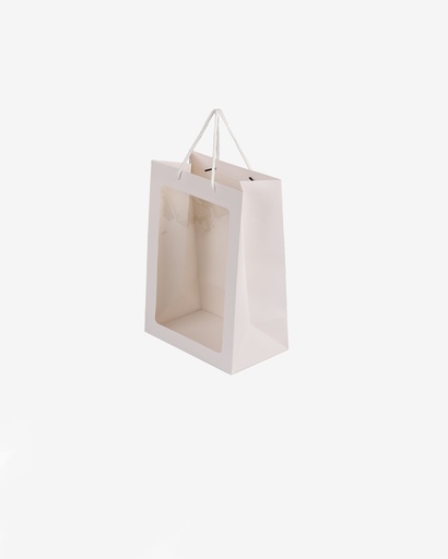 [WWPB2515] White Card Paper Bag with Window and Rope Handle